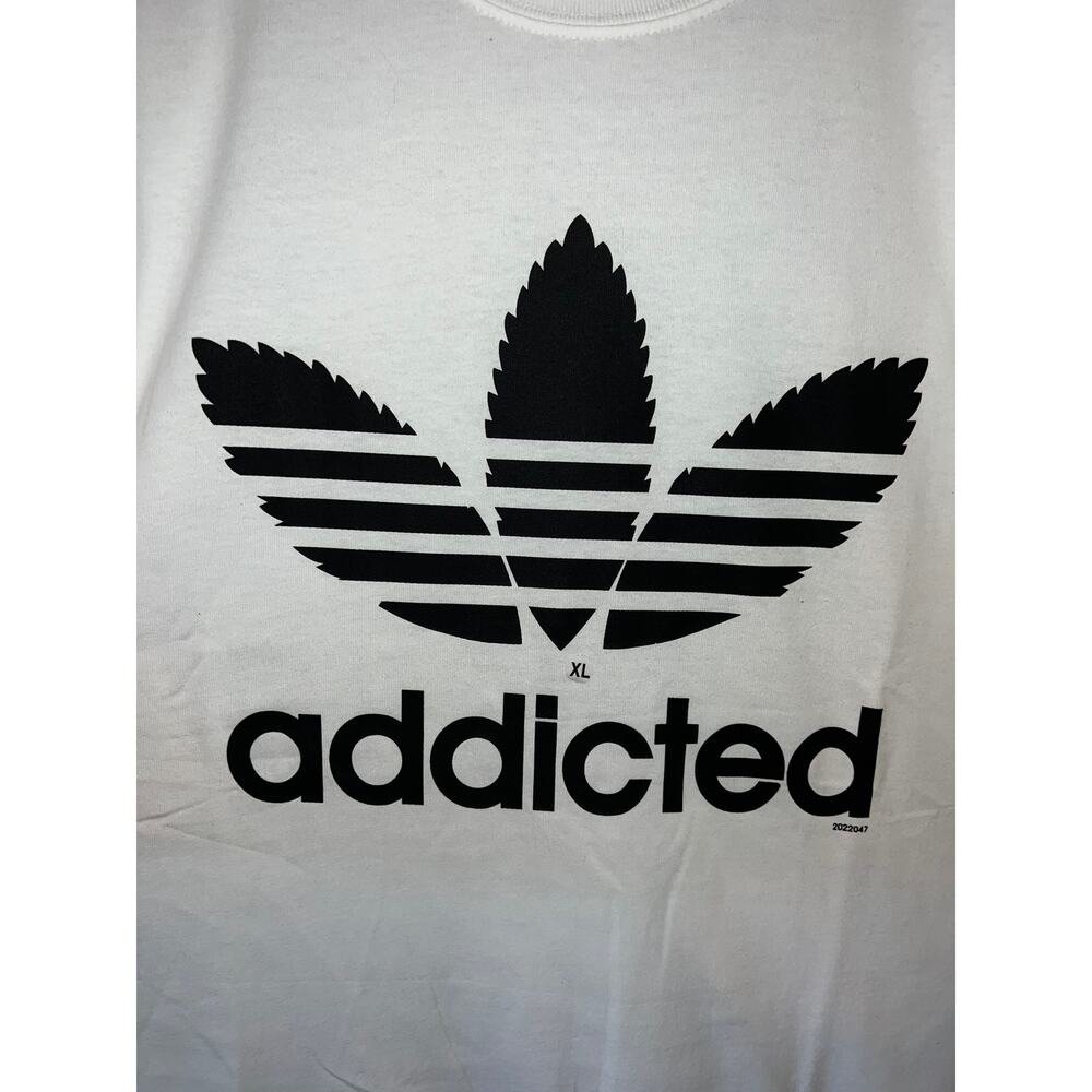 Y2K Addicted Adidas Weed Marijuana Smoke White Graphic Shirt 2000s M Medium - Picture 2 of 9